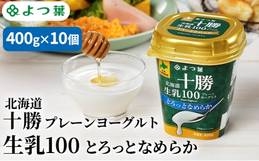 よつ葉 「北海道十勝プレーンヨーグルト 生乳100 とろっとなめらか」400g×10【 よつ葉 北海道十勝プレーンヨーグルト 生乳100％ タンパク質 菌 効果 腸活 レシピ 食べ方 アレンジ 水切り はちみつ 違い やわらか 北海道 十勝 幕別 】 [№5749-1827]