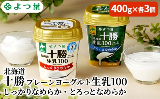 よつ葉 「北海道十勝プレーンヨーグルト 生乳100 しっかりなめらか・とろっとなめらか」6個セット 400g×各3【 よつ葉 北海道十勝プレーンヨーグルト 生乳100％ タンパク質 菌 効果 腸活 レシピ アレンジ 水切り はちみつ  やわらか 北海道 十勝 幕別 】 [№5749-1829]