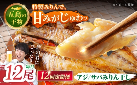 【12回定期便】【L】一夜干し みりん干し（アジ/サバ）計12尾 五島市/愛情食彩 [PCH032]