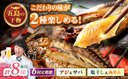 【6回定期便】一夜干し 4種（アジ/サバ）計8尾 五島市/愛情食彩 [PCH035]
