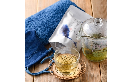 藍のお茶 ティーパック と 藍染め ハンドタオル マスク の セット (お茶 30g・1.5g×20個×1袋、ハンドタオル×1枚、マスク×1枚) 詰め合わせ 日用品 お茶 藍 ティーバッグ 茶 常温 飲み物 タオル【opby018】【尺間嶽酒店】