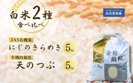 令和7年産 新米 白米2種食べ比べ 10kg (5㎏×2種) JAS有機米 にじのきらめき、有機的栽培天のつぶ | 有機 有機栽培 精米 お米 米 こめ コメ 福島産 福島県産 南相馬 みさき未来