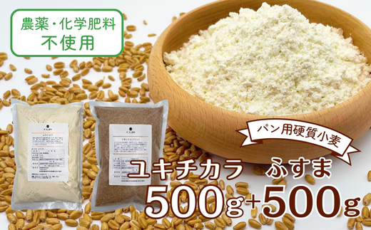 農薬・化学肥料不使用 オータニ農業の『ユキチカラ』と『小麦ふすま』セット 小麦粉 中力粉 500g×各1袋(536) 国産 手作り パン お菓子