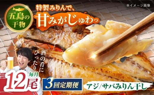 【3回定期便】【L】一夜干し みりん干し（アジ/サバ）計12尾 五島市/愛情食彩 [PCH030]