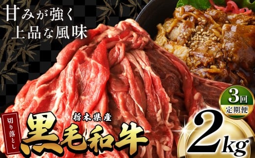 最高位賞を受賞![定期便3回]栃木県産黒毛和牛切り落とし 2000g |定期便 3回 和牛切り落とし 黒毛和牛切り落とし 栃木県産黒毛和牛 すき焼き 牛丼 高級 ご褒美 ふるさと納税 送料無料 那珂川町 栃木県