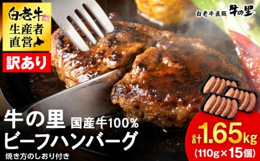 ★大容量！合計1.65kg！★訳あり・牛の里ビーフハンバーグ(110ｇ5枚入）×3 ハンバーグ 牛肉 国産 人気
