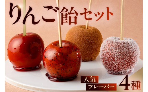 AERIりんご飴セット：人気フレーバー４種 【りんご りんご飴 人気 フルーツ フレーバー プレーン 紅茶 シナモン ココナッツ スイーツ】 2191154 - 岐阜県可児市