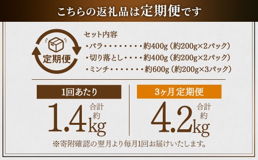 【3ヶ月定期便】鹿児島県産黒豚 3種詰合せ(1.4kg×3回)