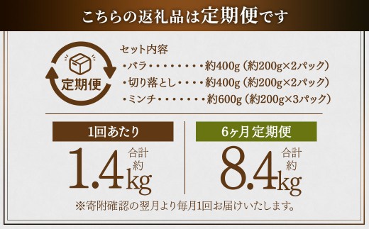 【6ヶ月定期便】鹿児島県産黒豚 3種詰合せ(約1.4kg×6回)