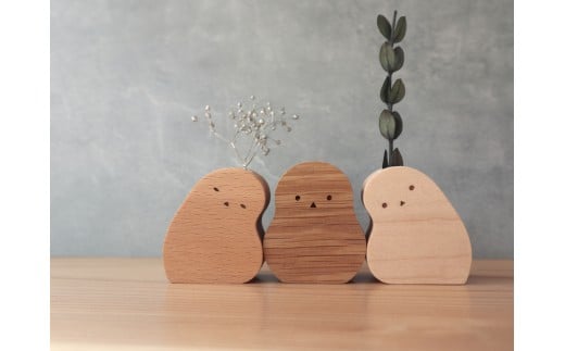 手のひらサイズの木製花瓶｜おやすみシマエナガ〈3種セット〉