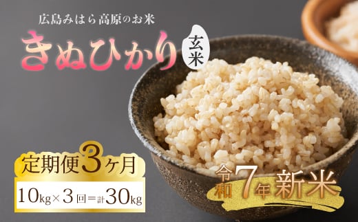 令和7年新米【3か月定期便】きぬひかり 玄米10kg  お米 米 精米 ごはん ご飯 広島県 三原市 220023 2204308 - 広島県三原市