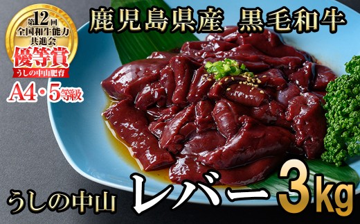 うしの中山 A4・A5等級黒毛和牛 レバー 計3kg（500g×6P）黒毛和牛 和牛 肉 ホルモン 国産 九州産 鹿児島県産 焼肉 炒め物  牛レバー 冷凍 日本一 c0-133