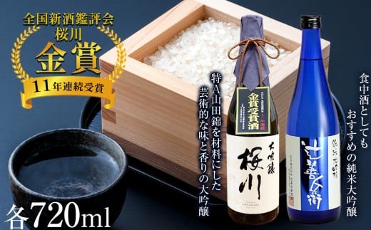 辻善兵衛商店 桜川日本酒2本セット | 酒 お酒 日本酒 純米大吟醸 四合 720 グルメ 父の日 敬老の日 ギフト プレゼント お中元 お歳暮 人気 おすすめ ふるさと 納税 特産品 栃木県 真岡市 送料無料