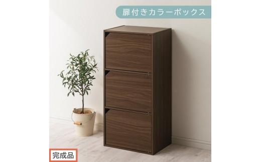 【完成品でお届け】扉付きカラーボックス〔3段〕（ウォールナット）カラーボックス 扉付き 3段 木製 収納棚 扉付き本棚 リビング キッチン 寝室 雑貨 小物 収納 収納ボックス 隙間収納 ラック AKANBR920131-0-WAL 2316399 - 和歌山県海南市