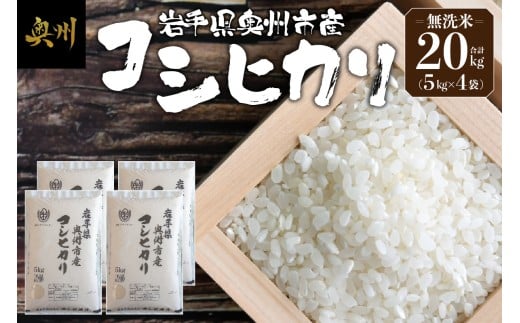 奥州市産 コシヒカリ 無洗米 令和7年産 20kg お米 ご飯 精米 節水 米 【第三ライスセンター】 [BC005]