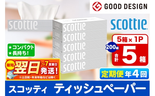 《3ヶ月ごとに4回お届け》定期便  ティッシュペーパー スコッティ ティシュー 5箱×1パック 秋田市オリジナル 最短翌日発送 2087934 - 秋田県秋田市