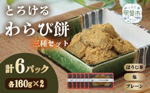口の中でとろける！　究極のわらび餅　三種セット（プレーン味・ほうじ茶味・塩味）160g×各2パック　計6パック　わらび餅　わらびもち　和菓子　お菓子　和スイーツ　CT-2