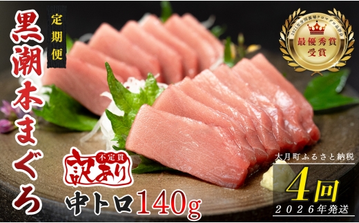 【定期便 4回】高知県産 本マグロ 中トロ 養殖 1柵 140g (不定貫)