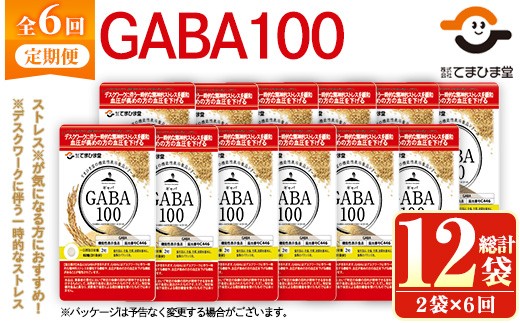 No.1286-B ＜定期便・全6回(隔月)＞GABA100(1袋 62粒入・2袋×6回 計12袋) 鹿児島 日置市 健康食品 機能性表示食品 サプリ 栄養バランス 食生活 安心安全 デスクワーク ストレス緩和 高血圧 定期便 頒布会【てまひま堂】【1294】【898】