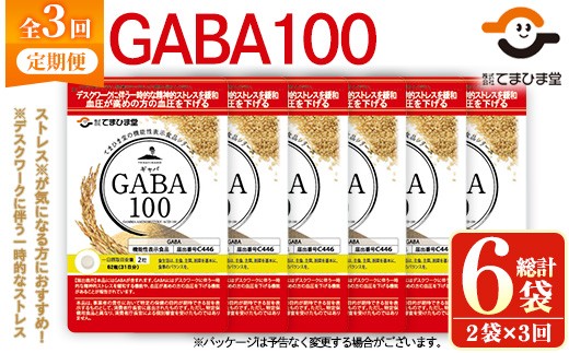 No.1286-A ＜定期便・全3回(隔月)＞GABA100(1袋 62粒入・2袋×3回 計6袋) 鹿児島 日置市 健康食品 機能性表示食品 サプリ 栄養バランス 食生活 安心安全 デスクワーク ストレス緩和 高血圧 定期便 頒布会【てまひま堂】【1294】【898】