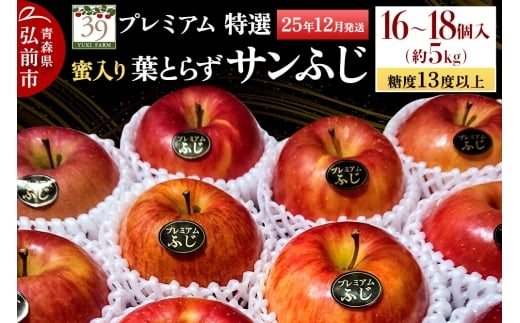 【25年12月発送】りんご 【 数量限定 】糖度13度以上 「特選」プレミアム 蜜入り 葉とらずサンふじ 約 5kg 16～18個