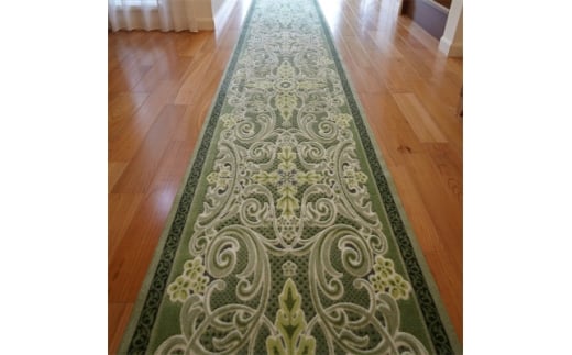 日本製 廊下カーペット 80cm×340cm ＜モダンオーナメント＞ 滑り止め グリーン【1671948】 2317984 - 大阪府和泉市