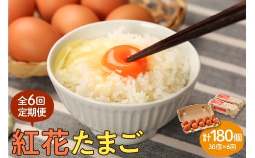 【6ヶ月定期便】 紅花たまご 30個セット (10個×3パック)/月 計180個 卵 たまご 定期便 赤玉 鶏卵 産みたて 卵かけ ご飯 親子丼 オムレツ 朝食 たんぱく質 新鮮 栄養 濃厚 甘み コク 山田鶏卵 送料無料 山形県 米沢市