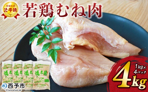 ＜銘柄鶏 浜千鶏 愛媛県産 若鶏むね肉 4kg（1kg×4）＞ 国産 鶏肉 鳥肉 とり チキン むね肉 ムネ はまちどり 精肉 にく ブロック 料理 アレンジ 夕飯 夕食 お弁当 昼食 唐揚げ から揚げ マルハフーズ株式会社 愛媛県 西予市 【冷凍】『1か月以内に順次出荷』 1248612 - 愛媛県西予市