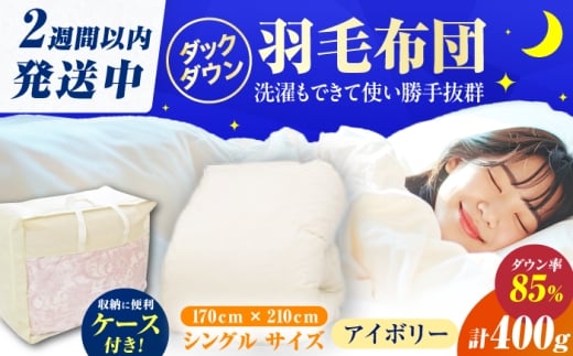 【訳あり】筑後七国羽毛ふとん セミダブル 羽毛0.4kg 無地アイボリー 広川町 / ヒラモリ株式会社 [AFAO031]