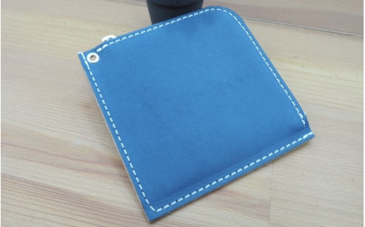 財布 プチウォレット【ブルー】 革 ( 縦約11cm × 横約11cm × 厚さ約1.0cm )