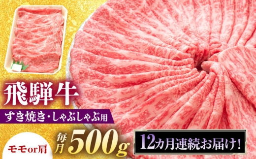 【12回定期便】 飛騨牛 すき焼き しゃぶしゃぶ 両用 500g 瑞浪市 / 養老ミート 冷凍 モモ 肩 赤身 あっさり 和牛 ギフト [AZDB031]