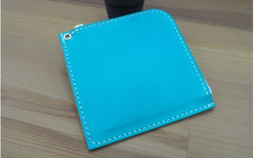 財布 プチウォレット【ターコイズブルー】 革 ( 縦約11cm × 横約11cm × 厚さ約1.0cm )