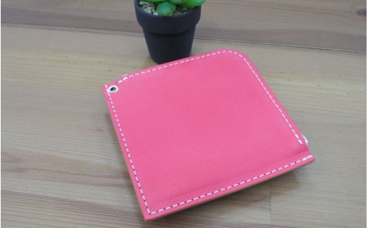 財布 プチウォレット【レッド】 革 ( 縦約11cm × 横約11cm × 厚さ約1.0cm )