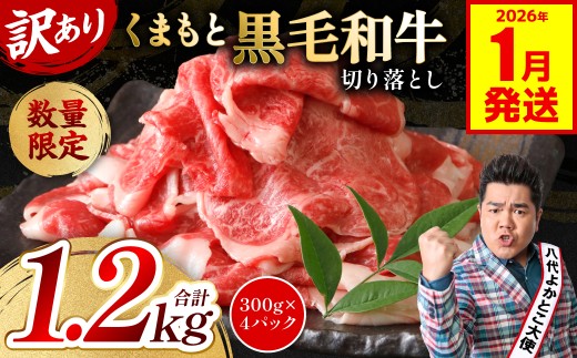 【訳あり】 くまもと黒毛和牛 切り落とし 1.2kg（300g×4）（ 黒毛和牛 牛肉 和牛 ブランド牛 ブランド和牛 訳あり牛肉 ブランド牛肉 牛肉切り落とし ブランド牛切り落とし 小分け 熊本県産 くまもと 国産 人気 毎月数量限定 ）【2026年1月発送】