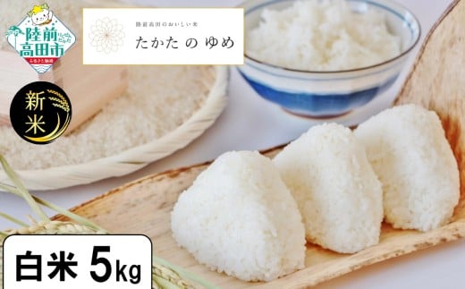 【白米 単品】 令和7年産 新米 5kg 品種：たかたのゆめ 【 米 お米 ライス 陸前高田市 オリジナル ブランド米 冷めてもおいしい お弁当 おにぎり ギフト 】 RT2939