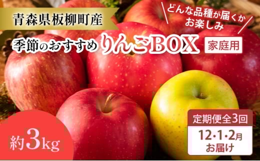 【定期購入3回】【どんな品種が届くかお楽しみ】季節のおすすめりんごBOX/家庭用/詰め合わせ/12月・1月・2月/約3kg　青森県 りんご リンゴ 林檎 フルーツ くだもの 果物