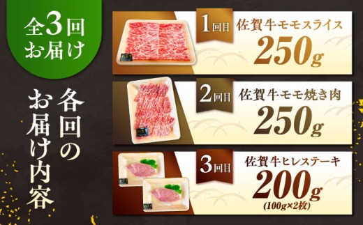 【全3回定期便】200g～250g 計 700g モモ ヒレ 佐賀牛 お一人様ご褒美定期便（2ヵ月に1回お届け）