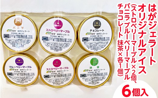 はがジェラート オリジナルアイス×6個入（ストロベリーマーブル×2個、バニラ ブルーベリーマーブル チョコレート 抹茶×各1個）