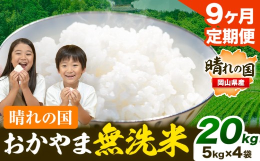 無洗米 米 お米【9ヶ月定期便】 20kg(5kg×4袋)/月×9ヶ月 おかやま 無洗米 米 20kg 個包装 こめ コメ 岡山 岡山県産 《お申込月の翌月より発送》 お米 ライス ヒノヒカリ あきたこまち にこまる きぬむすめ ブレンド米 