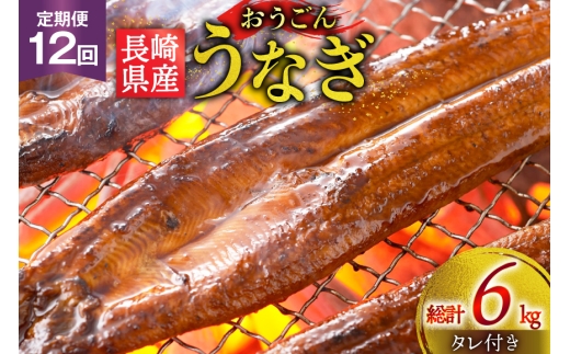 うなぎ 国産 蒲焼 長崎県産 おうごんうなぎ 約500g 3尾~4尾 12回 定期便 総計 約6kg [松永水産 長崎県 平戸市 hr42bgy400054] 鰻 うな重 うな丼 ひつまぶし 蒲焼き かばやき タレ付き 養殖 国内産 冷凍 unagi 2327787 - 長崎県平戸市