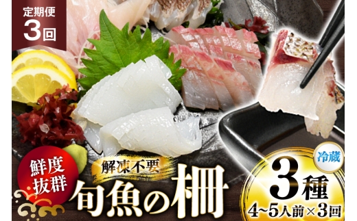 刺身 鮮魚 旬魚 の柵3種 セット （刺身2種＆ イカ 1種）（4～5人前） 3回 定期便 [舘浦漁業 長崎県 平戸市 hr42bgy420063] おつまみ 柵 冷蔵 新鮮 海鮮 盛り合わせ 旬 切るだけ 真空パック 2328156 - 長崎県平戸市