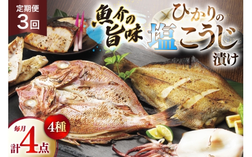 漬け魚 漬魚 塩麹 塩こうじ 魚介 詰め合わせ 3回 定期便 ひかりの塩麹 4種 セット [ひかり 長崎県 平戸市 hr42bgy420439] お茶漬け 焼き魚 焼魚 鯛 鯛めし ブリ 鰤 海鮮 漬け づけ 漬け丼 鮮魚 お取り寄せ ギフト 魚 切り身 冷凍 真空 真空パック 個包装 小分け お取り寄せ 2327982 - 長崎県平戸市