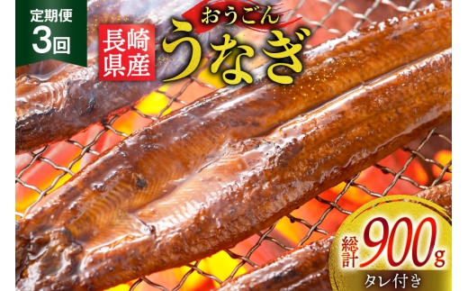 うなぎ 国産 蒲焼 長崎県産 おうごんうなぎ 約300g 2尾~3尾 3回 定期便 総計 約900g [松永水産 長崎県 平戸市 hr42bgy400032] 鰻 うな重 うな丼 ひつまぶし 蒲焼き かばやき タレ付き 養殖 国内産 冷凍 unagi 2327786 - 長崎県平戸市