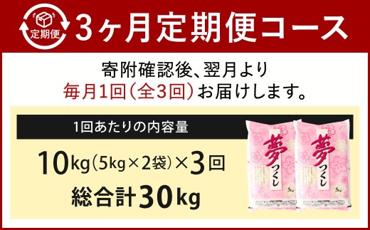 【3ヶ月定期便】 精米 食味鑑定士厳選 夢つくし 10kg（5kg×2袋）×3ヶ月