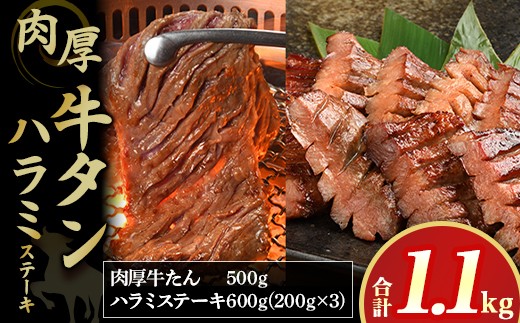肉厚牛たん500gと牛ハラミステーキ600g(K6-032) 牛ハラミ 牛カルビ 豚カルビ 牛ホルモン たれ タレ 詰合せ 岩手県 北上市 E0281 (KYフーズ)牛肉 BBQ 焼肉セット 牛たん 牛タン 355663 - 岩手県北上市