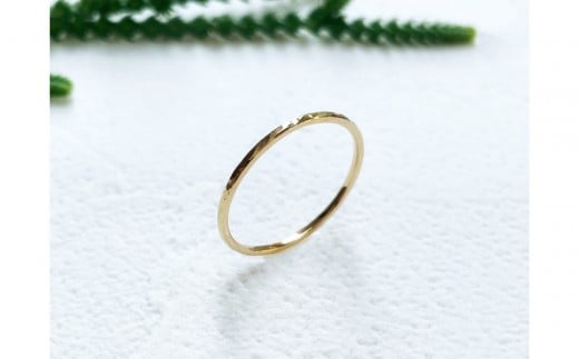 K18 丸つち目 細リング（ハンドメイド）【サイズ：15号】