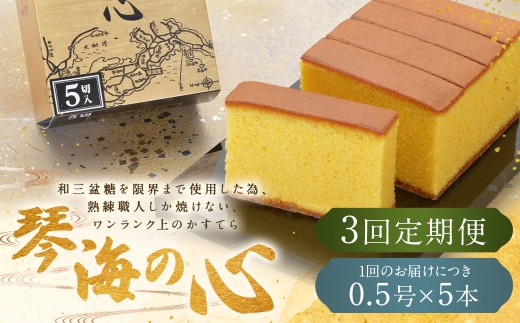 【全3回定期便】 長崎カステラ 琴海の心 0.5号(5切)×5本 / カステラ かすてら 和三盆