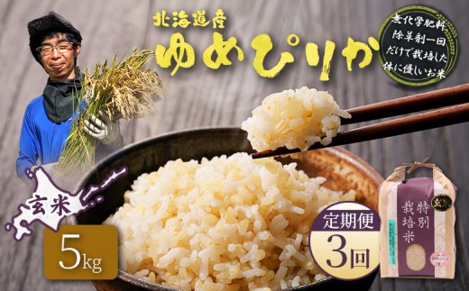 [2025年産][定期便:3回]北海道産 特別栽培米 ゆめぴりか 玄米 5kg(無化学肥料、除草剤一回だけで栽培した体に優しいお米) | 玄米 米 ごはん ゆめぴりか 健康 和食 冷めても美味しい お弁当用 玄米 白米 国産 おいしい ふっくら ご飯 安心 安全 お取り寄せ ふるさと納税 北海道 羽幌町 羽幌[25147]