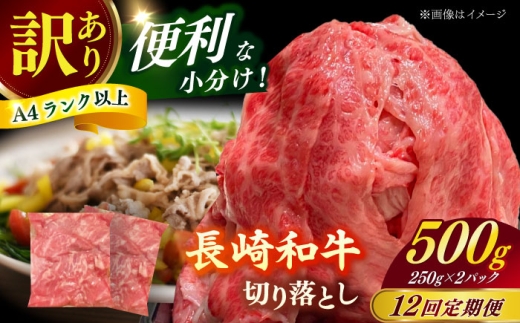 【全12回定期便】（【訳あり】長崎和牛（バラ、モモ、肩ロースのいずれか）500g 切り落とし 250g×2P 小分け 【株式会社時愉亭】 [RCE024]