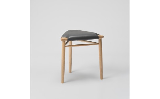 【木と暮らしの工房】H.O.スツール <樹種:ナラ/座面:本革(ダークグレー)>
